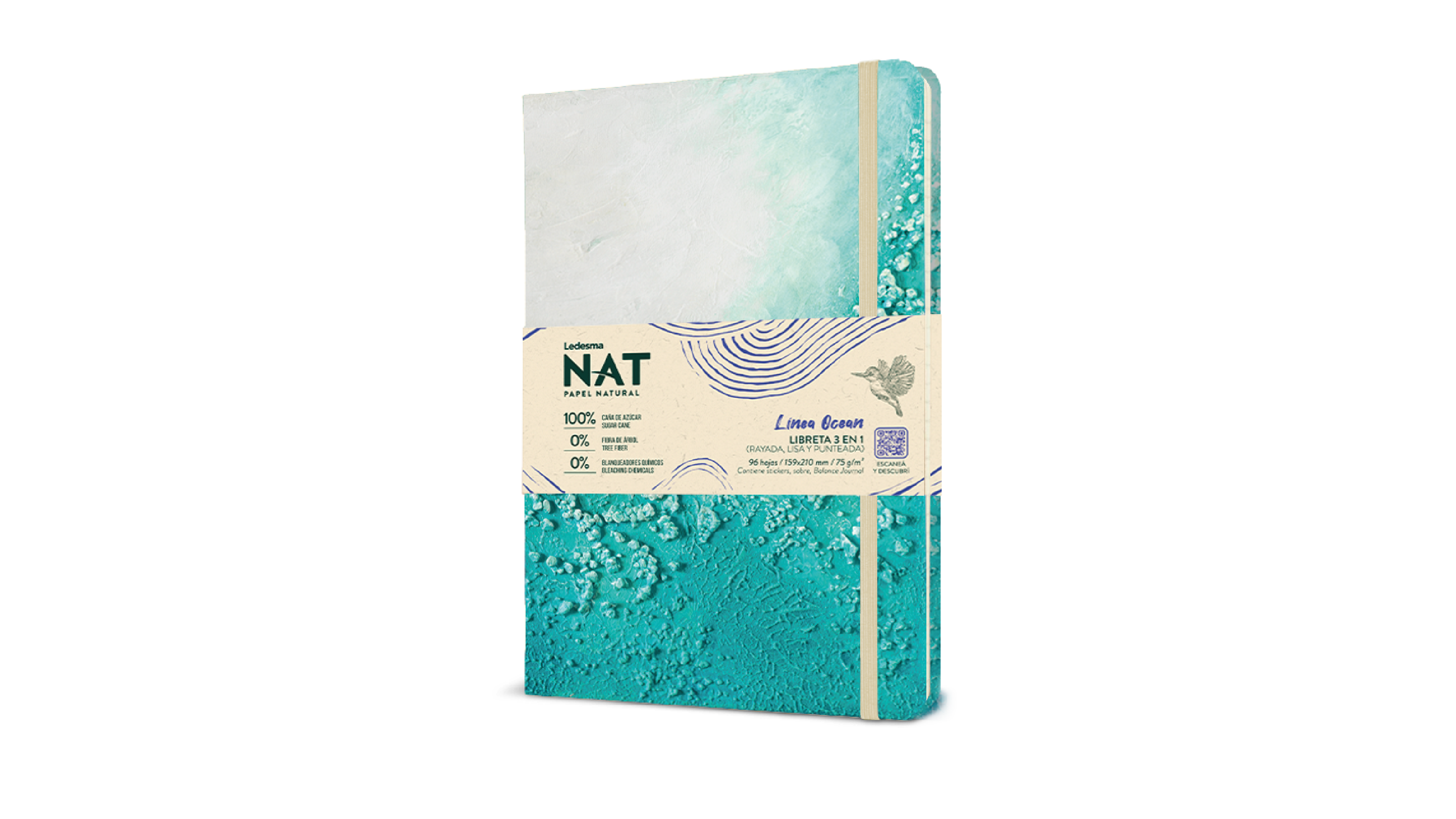 Libreta Tapa Dura 3 en 1 con Elástico - Reflejos de Mar